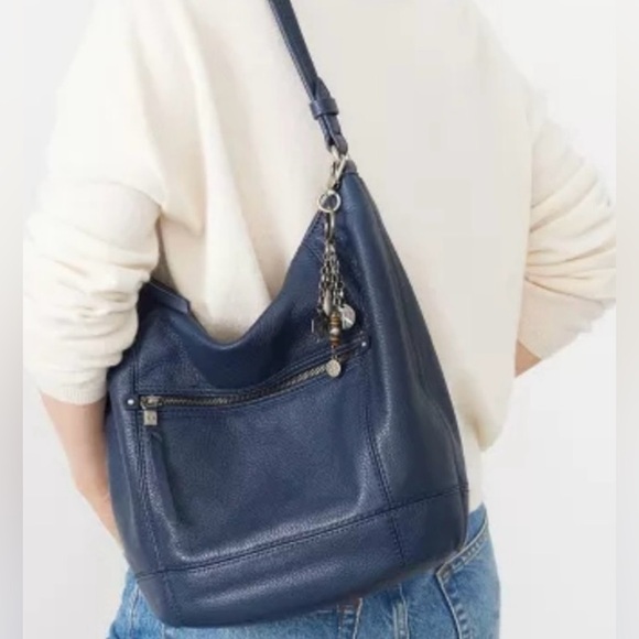 The Sak Blue Leather Hobo Bag with Gold Hardware EUC retail $169 - Picture 1 of 10